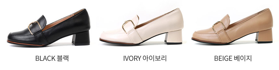 💛발편한로퍼힐/데일리슈즈💛누카즈 여성 골드장식 로퍼힐 미들힐 통굽 펌프스 4cm 상세 이미지 3