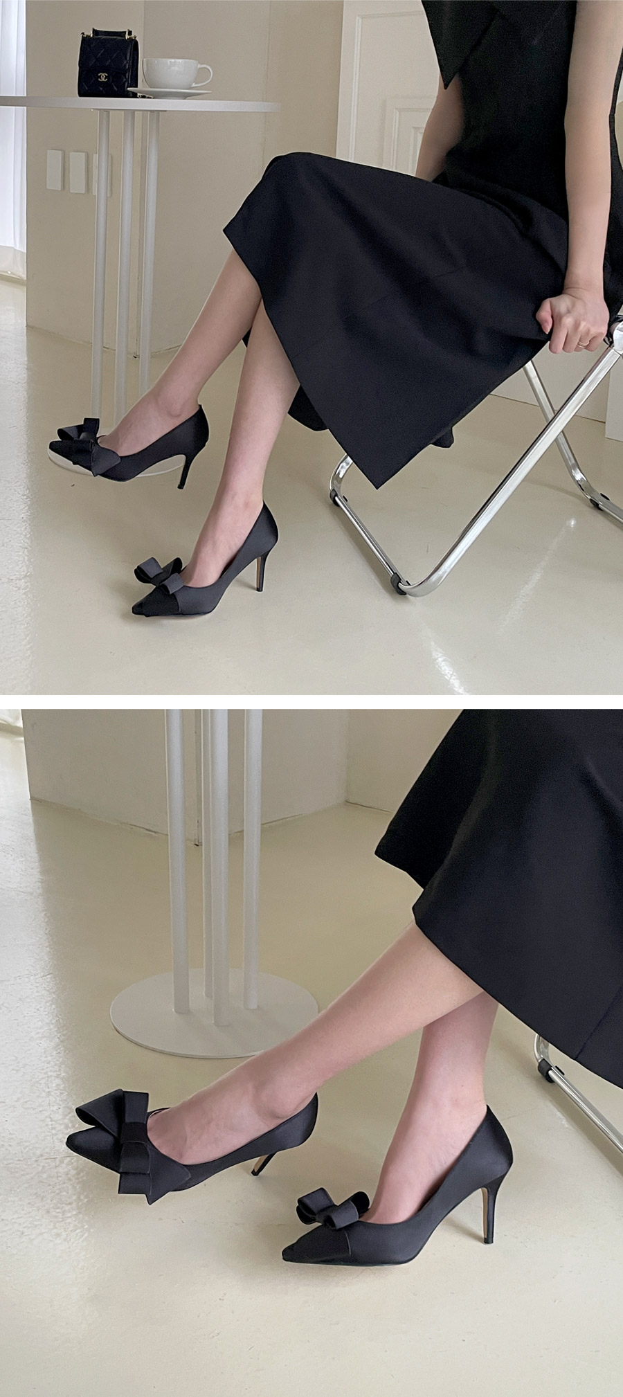 ✨결혼식 하객룩 코디 굿✨루벤스  블랙 새틴 구두 리본 뾰족구두 스틸레토 여성 하이힐 8cm 상세 이미지 17